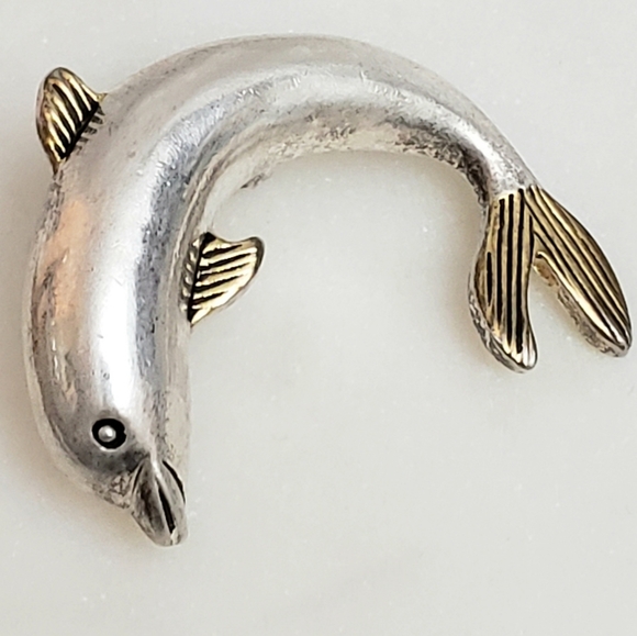 Silver Dolphin Pendant with Gold Fins and Flipper - Picture 6 of 9
